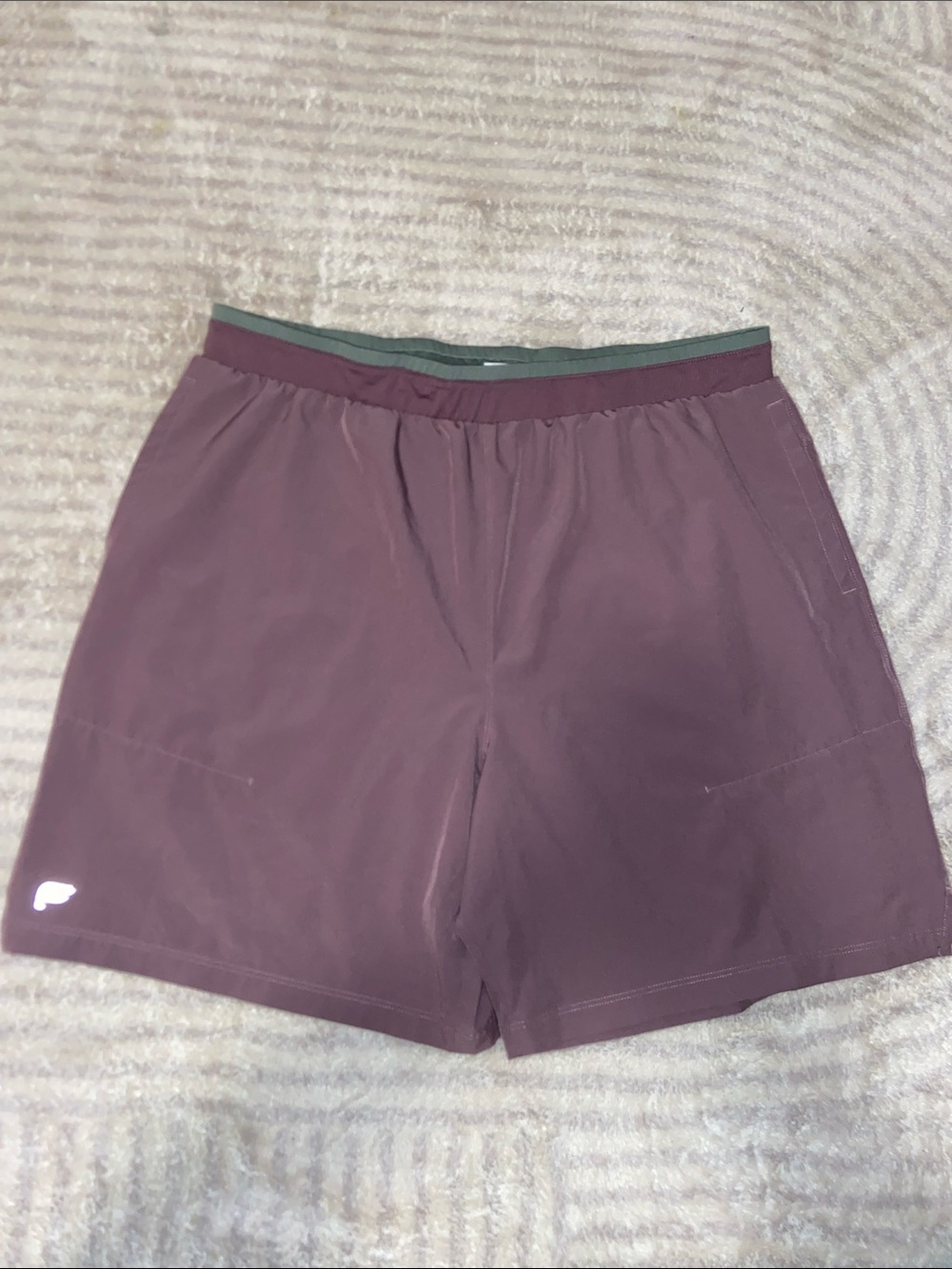Athleta Men's Athletic Shorts in Burgundy with Green Waistband